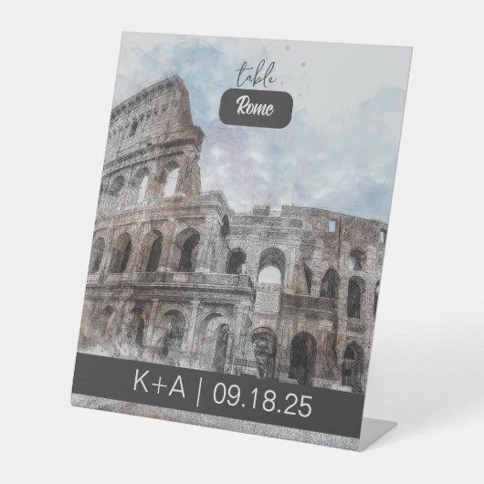 水彩画ローマ、イタリア 台座サイン (正面)