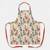水彩画中国の型の猫 エプロン (正面)