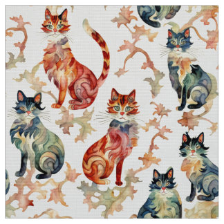 水彩画中国の型の猫 ファブリック