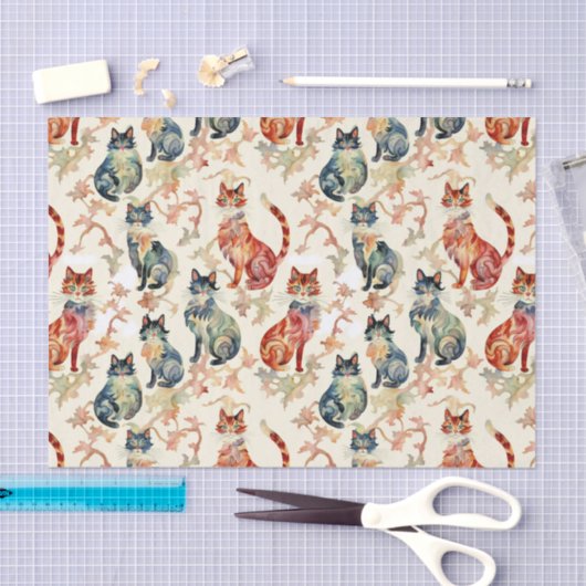 水彩画中国の型の猫 薄葉紙 (クラフト)