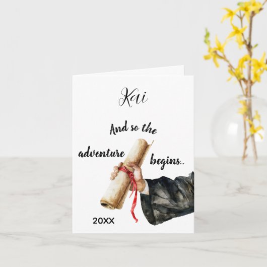 水彩画卒業ミニマリストスクロールソンカード カード (黄色い花)