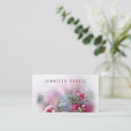 水彩画及び油のアートワークのテンプレートのエレガントなバラ 名刺 (スタンド正面)