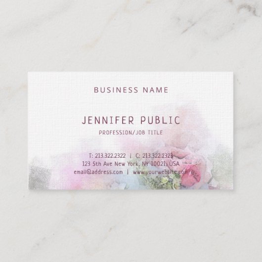 水彩画及び油のアートワークのテンプレートのエレガントなバラ 名刺 (裏面)