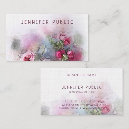 水彩画及び油のアートワークのテンプレートのエレガントなバラ 名刺 (正面/裏面)