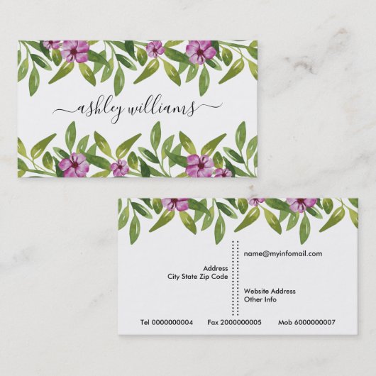 水彩画地手書き書道フローラ 名刺 (正面/裏面)