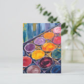 水彩画家が絵を描く画家のパレット ポストカード (スタンド正面)