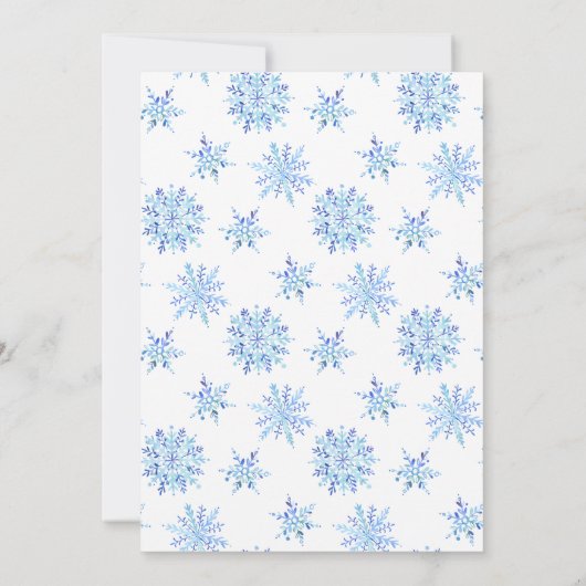 水彩画少し雪片の男の子の冬のベビーシャワー 招待状 (裏面)