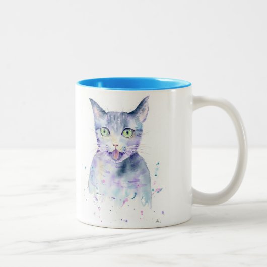 水彩画幸せな猫のマグ ツートーンマグカップ (右)