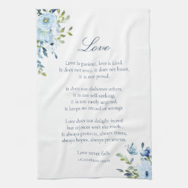 水彩画愛は忍耐強く青く白い台所です キッチンタオル