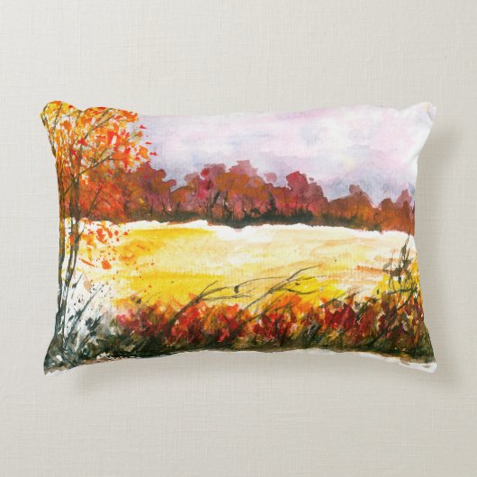 水彩画抽象芸術景観美術秋の木 アクセントクッション (正面)