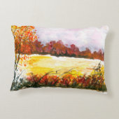 水彩画抽象芸術景観美術秋の木 アクセントクッション (裏面)
