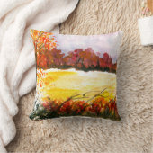 水彩画抽象芸術景観美術秋の木 クッション (ブランケット)