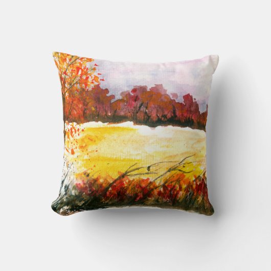 水彩画抽象芸術景観美術秋の木 クッション (正面)