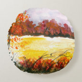 水彩画抽象芸術景観美術秋の木 ラウンドクッション (正面)