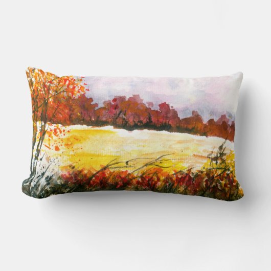 水彩画抽象芸術景観美術秋の木 ランバークッション (正面)