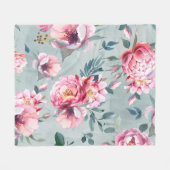 水彩画無紋牡丹青梅図 フリースブランケット (正面(横))