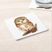 水彩画牛肉可愛い鳥の自然アート スクエアペーパーコースター (アングル)