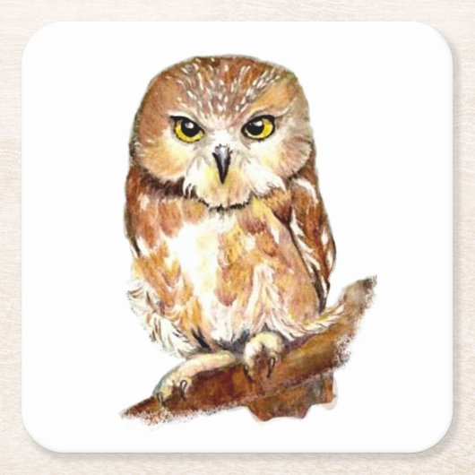 水彩画牛肉可愛い鳥の自然アート スクエアペーパーコースター (正面)