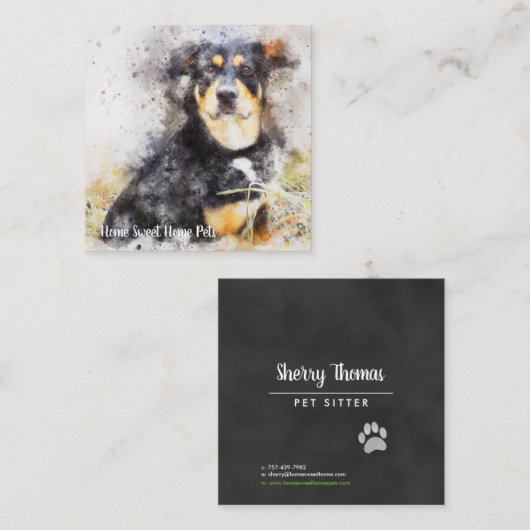 水彩画犬の名刺 スクエア名刺 (正面/裏面)