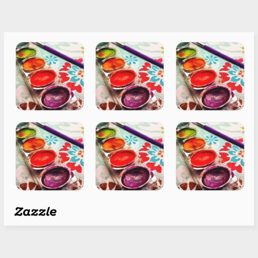 水彩画絵を描家トレーとブラシ スクエアシール (シート)