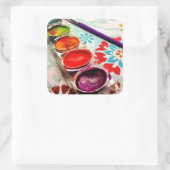 水彩画絵を描家トレーとブラシ スクエアシール (バッグ)