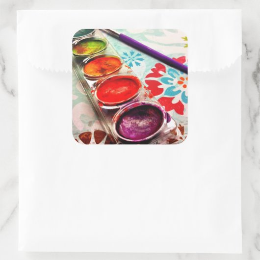 水彩画絵を描家トレーとブラシ スクエアシール (バッグ)