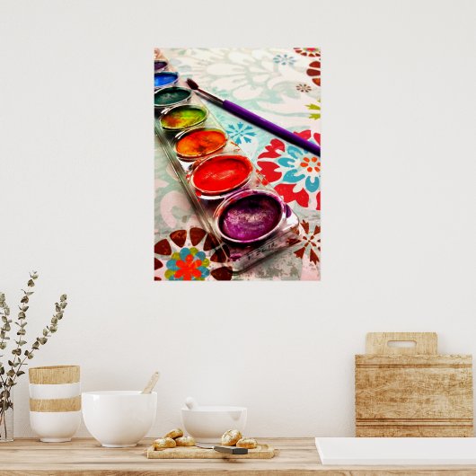 水彩画絵を描家トレーとブラシ ポスター (キッチン)