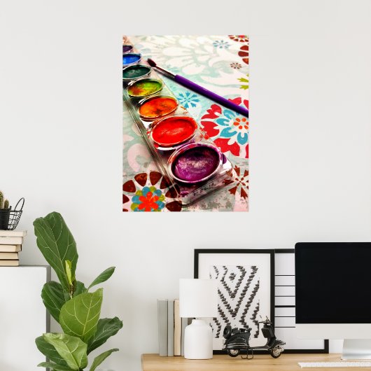 水彩画絵を描家トレーとブラシ ポスター (ホームオフィス)