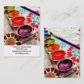 水彩画絵を描家盆と花の筆 名刺 (正面/裏面)