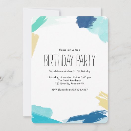 水彩画絵を描線誕生会 招待状 (正面)