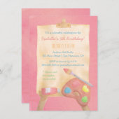 水彩画絵を描術子供の誕生日パーティー 招待状 (正面/裏面)