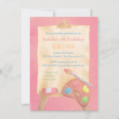 水彩画絵を描術子供の誕生日パーティー 招待状 (正面)