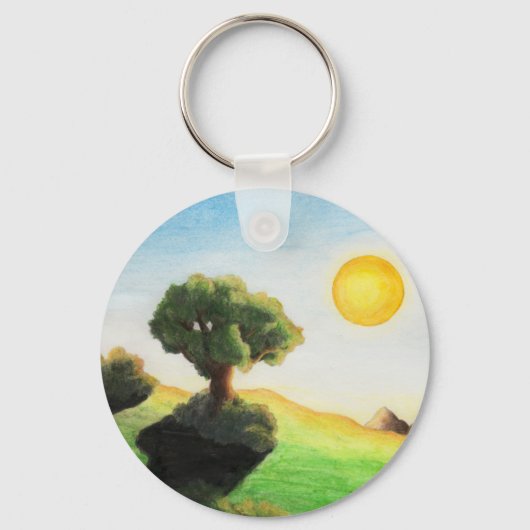 水彩画絵画像太陽自然風景 キーホルダー (正面)
