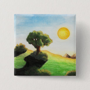 水彩画絵画像太陽自然風景 缶バッジ