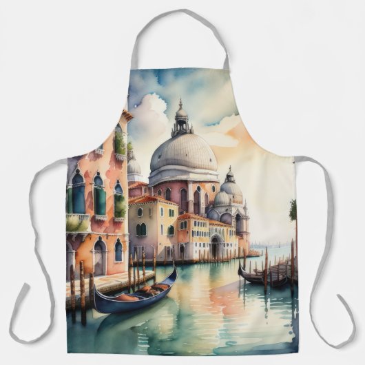 水彩画絵画色のヴェネツィアシティシーンゴンドラ エプロン (正面)