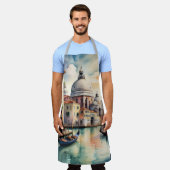 水彩画絵画色のヴェネツィアシティシーンゴンドラ エプロン (着用した状態)