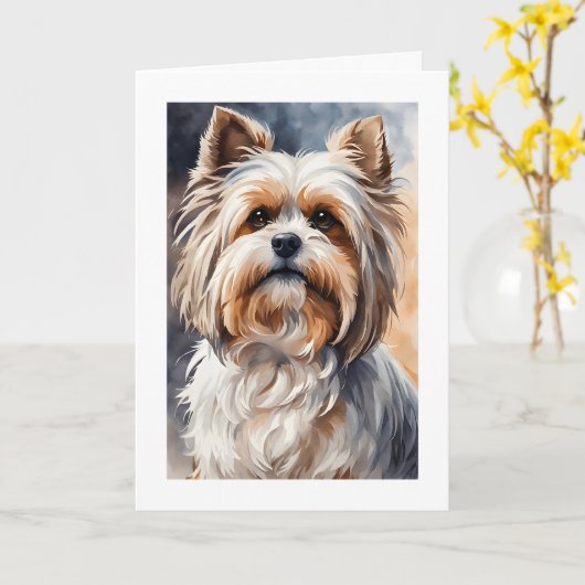 水彩画肖像姿勢かわいい シー・ズー 白い枠線の空白グリーティングカード カード (黄色い花)