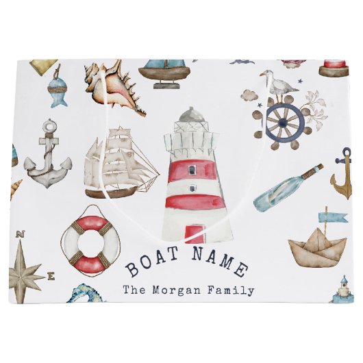水彩画航海の素セーラー ラージペーパーバッグ (正面)