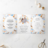 水彩画航海の面写真コラージュ結婚ズ 三つ折り招待状 (内部)