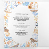 水彩画航海の面写真コラージュ結婚ズ 三つ折り招待状 (内部最初)