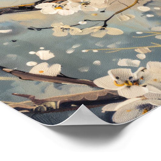 水彩画色彩の鮮やか道鳥（木の白い花） ポスター (角)