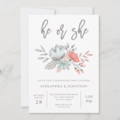 水彩画花の植物の|の性はパーティーを明らかにします 招待状 (正面)