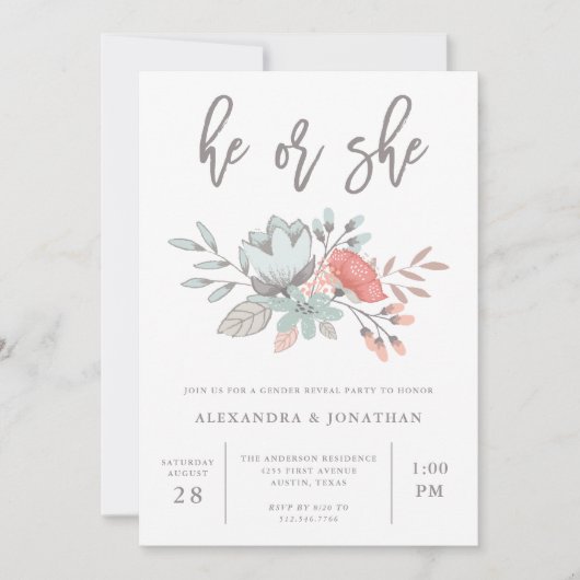 水彩画花の植物の|の性はパーティーを明らかにします 招待状 (正面)