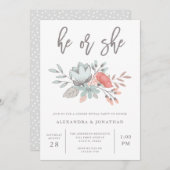 水彩画花の植物の|の性はパーティーを明らかにします 招待状 (正面/裏面)
