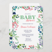 水彩画花フレームのベビーシャワーの招待状 招待状 (正面/裏面)