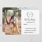 水彩画葉像写真ウェディングRSVP 招待状 (正面/裏面)