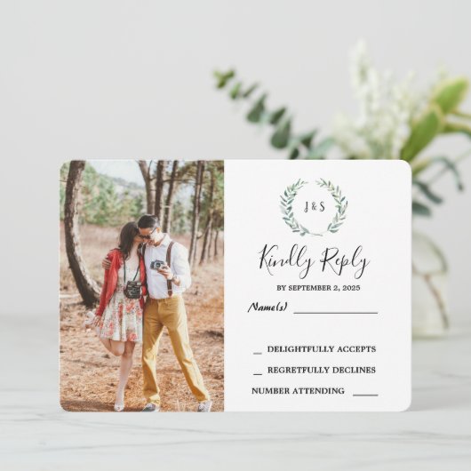 水彩画葉像写真ウェディングRSVP 招待状 (スタンド正面)