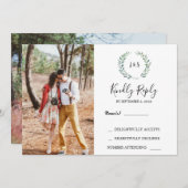 水彩画葉像写真ウェディングRSVP 招待状 (正面/裏面)