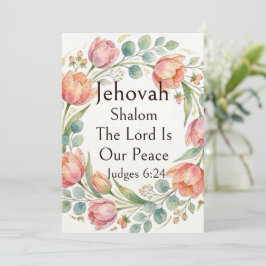 水彩画調の可愛いチューリップとユーカリのイラスト Jehovah Shalom 招待状