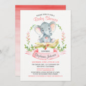 水彩画象の女の子のベビーシャワーの本 招待状 (正面/裏面)